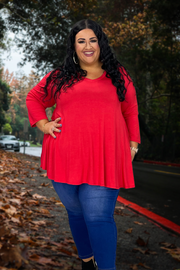 37 SQ-B {Classy Is The Call} Red V-Neck Top EXTENDED PLUS SIZE 3X 4X 5X