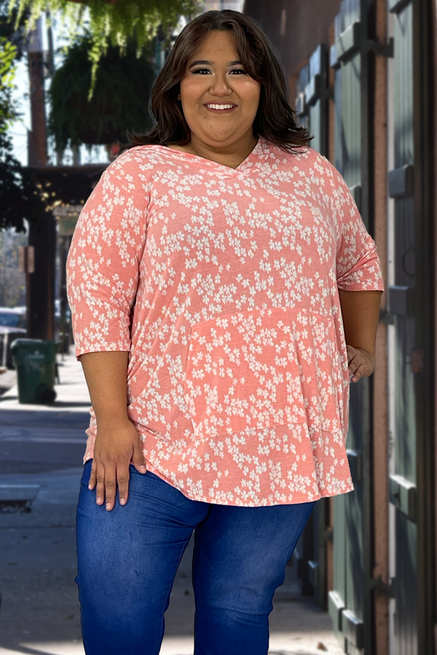 28 PSS-P {Fit As A Fiddle} Peach Floral Hoodie EXTENDED PLUS SIZE 3X 4X 5X 6X***FLASH SALE***