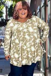 29 PLS-K {Going Up} Taupe Tie Dye V-Neck Top EXTENDED PLUS SIZE 3X 4X 5X