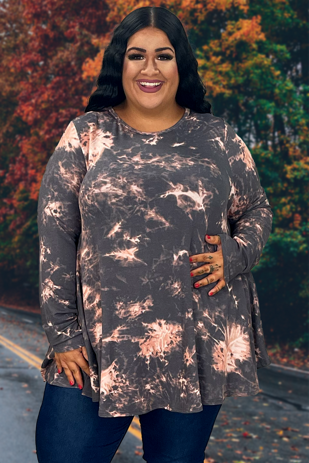 55 PLS-G {Good Sparks} Charcoal Tie Dye Top EXTENDED PLUS SIZE 3X 4X 5X