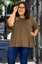 29 SSS-B {Hear The Applause} Brown V-Neck Babydoll Top EXTENDED PLUS SIZE 3X 4X 5X
