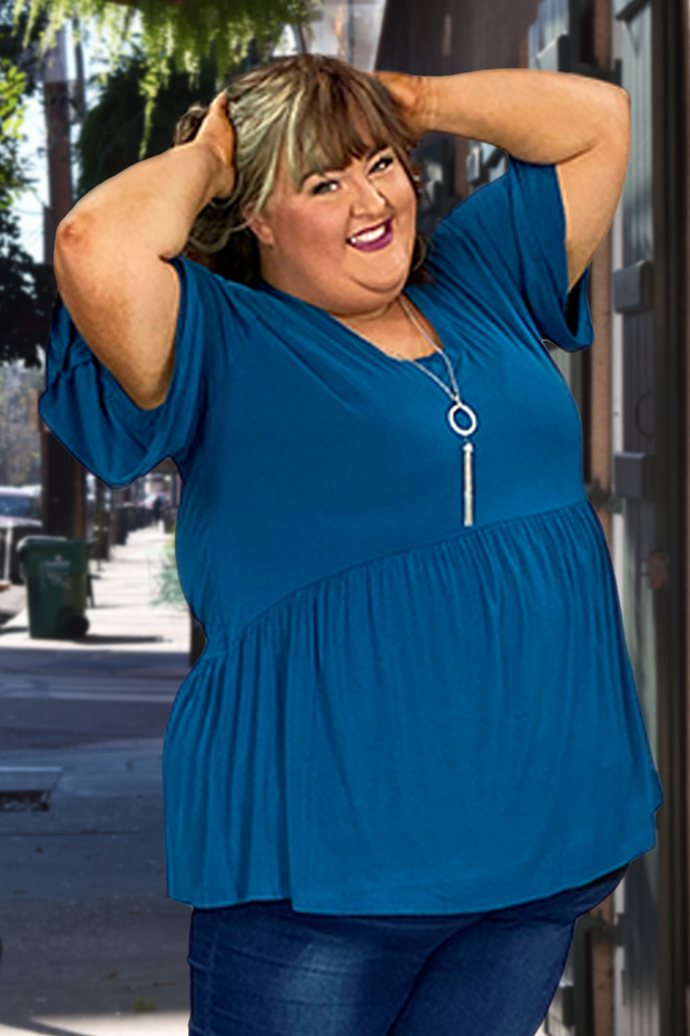 29 SSS-A {Hear The Applause} Teal V-Neck Babydoll Top EXTENDED PLUS SIZE 3X 4X 5X