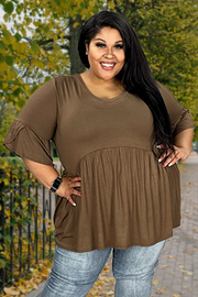 29 SSS-B {Hear The Applause} Brown V-Neck Babydoll Top EXTENDED PLUS SIZE 3X 4X 5X