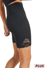 LEG-A  {Love Spell} Black Biker Shorts with Lace Detail