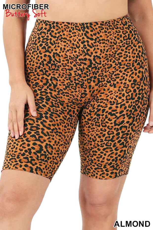 BIN 98 {Wild Card} Almond Cheetah Print Biker Shorts PLUS SIZE XL 2X 3X