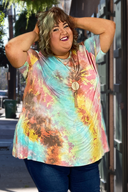 76 PSS-M {Majestic Moves} ***SALE***Teal/Mint Tie Dye Top EXTENDED PLUS SIZE 3X 4X 5X