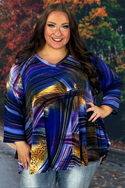 52 PQ-A {More Power} Purple Print V-Neck Top EXTENDED PLUS SIZE 3X 4X 5X