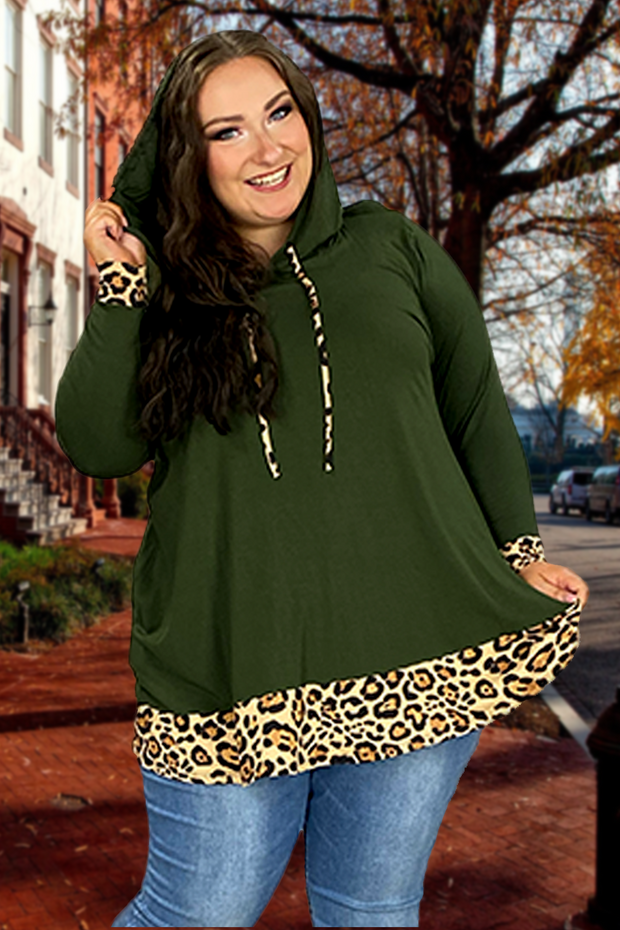 21 HD-D {Party At Curvy} Olive/Leopard ***FLASH SALE***Contrast Hoodie CURVY BRAND!!  EXTENDED PLUS SIZE 3X 4X 5X 6X