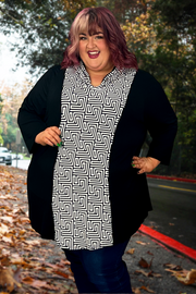 35 HD-O {Road Leads Home} Black/Ivory Maze Print Hoodie CURVY BRAND!!!  EXTENDED PLUS SIZE 4X 5X 6X