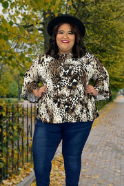 81 PQ-A {Scheduled Plans} Brown Taupe Leopard Top EXTENDED PLUS SIZE 3X 4X 5X