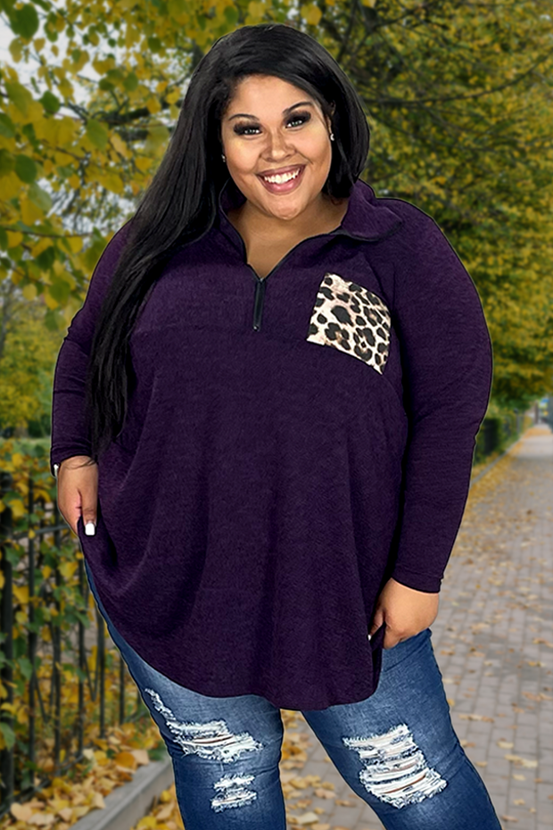 19 OR 57 SD-A {Show Out} Purple  Zip Top W/Leopard CURVY BRAND!! EXTENDED PLUS SIZE 3X 4X 5X 6X