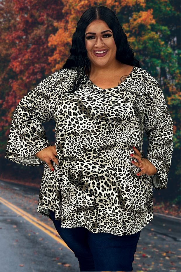 84 PQ-M {Spice Of Life} Taupe Leopard Print V-Neck Top EXTENDED PLUS SIZE 3X 4X 5X