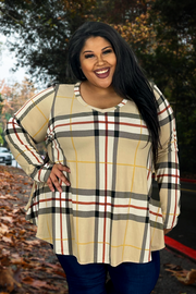 64 PLS-A {Any Day Now} Beige Plaid V-Neck Top EXTENDED PLUS SIZE 3X 4X 5X
