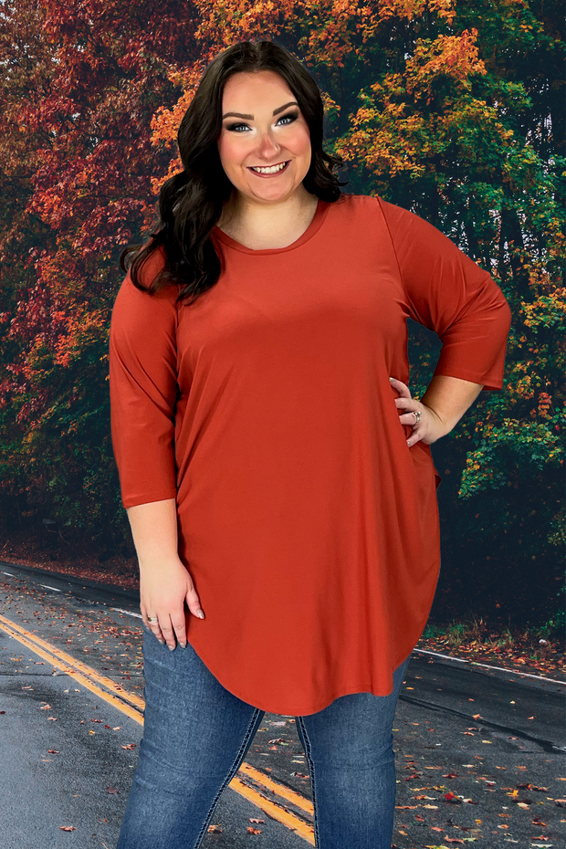 62 SQ-R {Chase The Idea} Rust Tunic W/ 3/4 Sleeves CURVY BRAND!!! EXTENDED PLUS SIZE 3X 4X 5X 6X