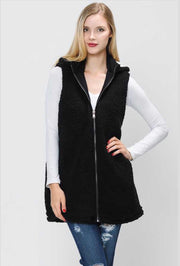 OT-F {Time To Think} Black Cozy Sherpa Vest with Hood ***FLASH SALE***