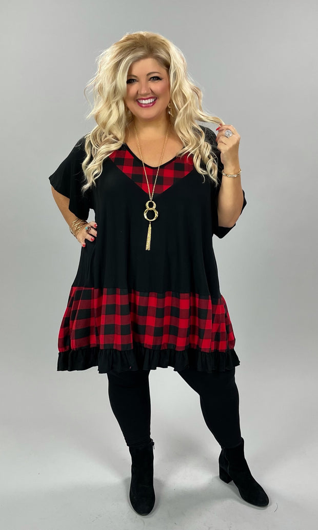 25 OR 32 CP-C {Strictly Business}***SALE***  Black/Red Plaid V-Neck Tunic CURVY BRAND!! EXTENDED PLUS SIZE 4X 5X 6X