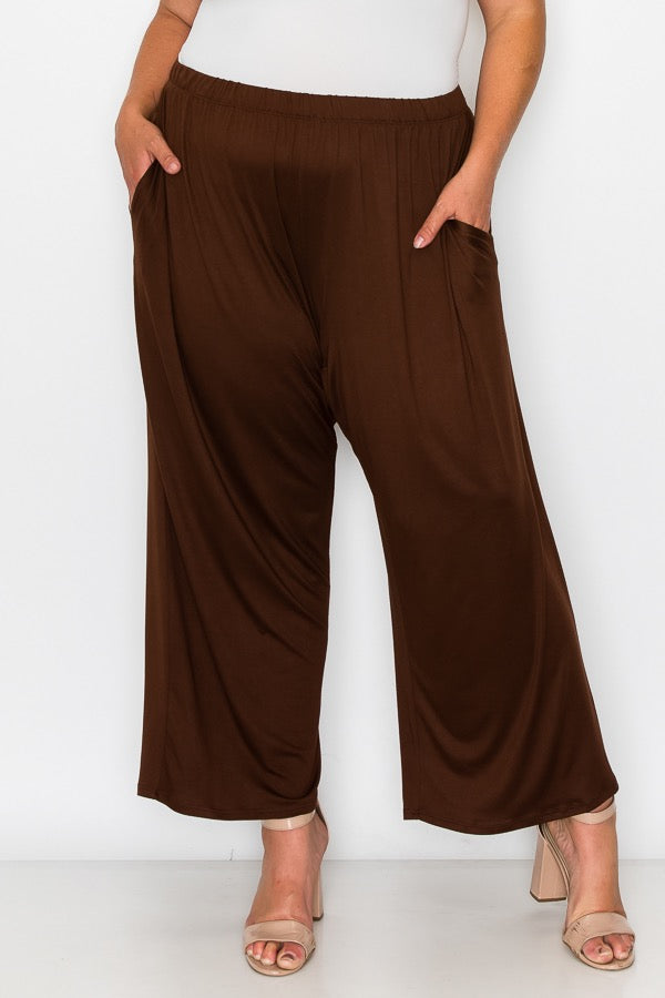 BT-C {Exciting News} Brown Wide Leg Pants EXTENDED PLUS SIZE 3X 4X 5X 6X