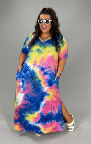 LD-A/Z {The Cosmos Awaits} Blue/Multi-Color Tie Dye Maxi Dress EXTENDED PLUS SIZE 3X 4X 5X