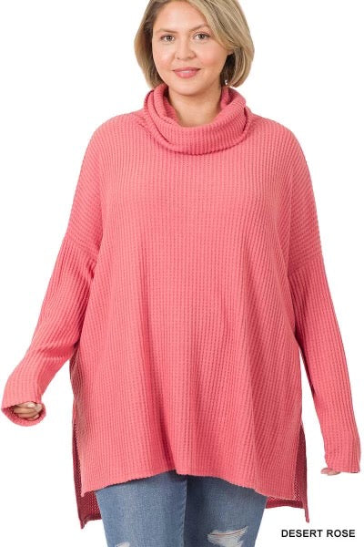 74 OR 57 SLS-N {A Must Have} Rose Ribbed Turtleneck Top PLUS SIZE 1X 2X 3X