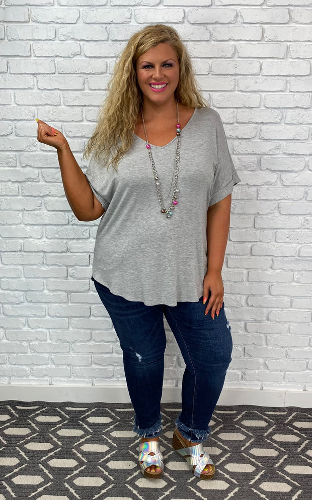 56 SSS-A {Hint of Heather} Light Gray V-Neck Top PLUS SIZE 1X 2X 3X  ***SALE***
