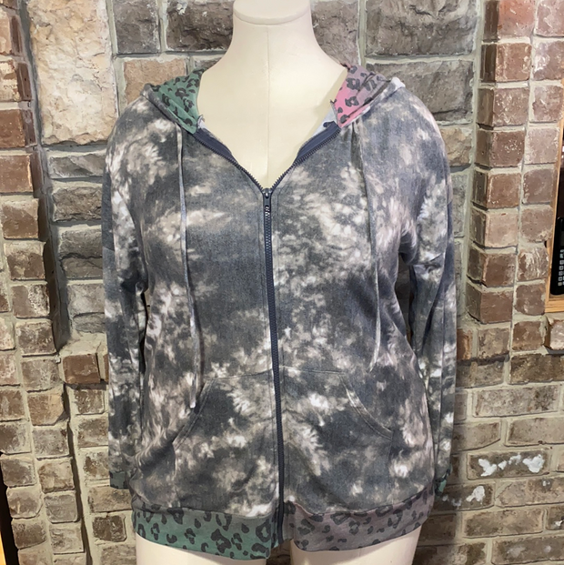 29 HD-A {Your Choice}  Grey Colored Leopard Zip Up PLUS SIZE XL 2X 3X