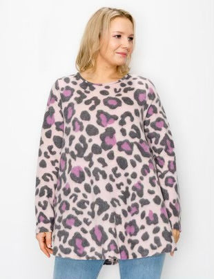 80 PLS-H {Keeping Busy} Pink Leopard Print Top EXTENDED PLUS SIZE 3X 4X 5X