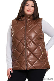 11 OT-A {Artic Chill} Chocolate Quilted Pleather Vest PLUS SIZE 1X 2X 3X