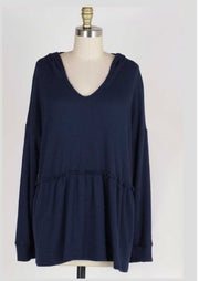 HD-O {Easy Living} Navy Waffle-Knit V-Neck Tunic w/Hood Extended Plus ***FLASH SALE***
