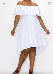 LD-G {Elegant Fixings} White Open Shoulder Dress  w Ruffle Detail PLUS SIZE XL 2X 3X***SALE***