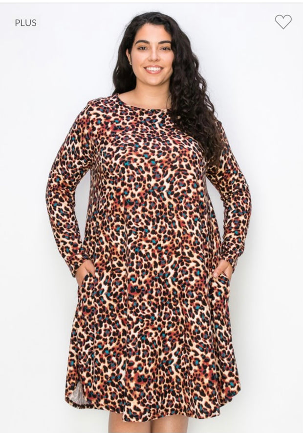 81 PLS-C {Touch Of Color} Brown Leopard Print Dress EXTENDED PLUS SIZE 3X 4X 5X