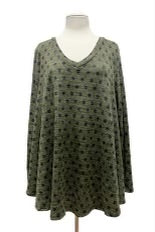 73 PLS-U {You Were There} Olive Polka Dot V-Neck Top EXTENDED PLUS SIZE 3X 4X 5X
