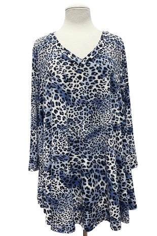 30 PQ-L {Ways Of The Wild} Navy Leopard Print V-Neck Top EXTENDED PLUS SIZE 3X 4X 5X