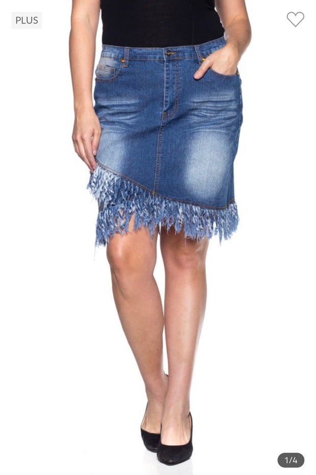 BT-X {Fringed Perfection} Mid Length Medium Wash Skirt PLUS SIZE XL 2X 3X