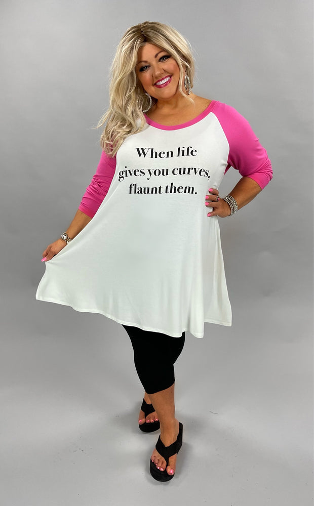 27 GT-D {Flaunt Curves} Pink & Ivory Flaunt Your Curves Graphic Tee CURVY BRAND EXTENDED PLUS SIZE 1X 2X 3X 4X 5X 6X