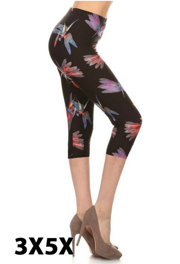 LEG-50 {Double Wing} Dragonfly Printed Butter Soft Capri Leggings EXTENDED PLUS SIZE 3X/5X
