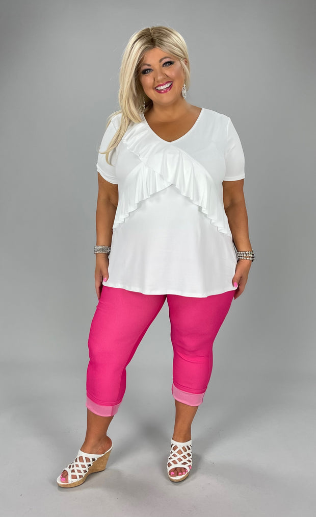 29 SSS-Y {Watch Me Shine} ***SALE***Ivory Ruffled Front Top PLUS SIZE 1X 2X 3X