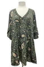14 PQ-M {Country Girl} Green Camo Print Babydoll Top EXTENDED PLUS SIZE 3X 4X 5X