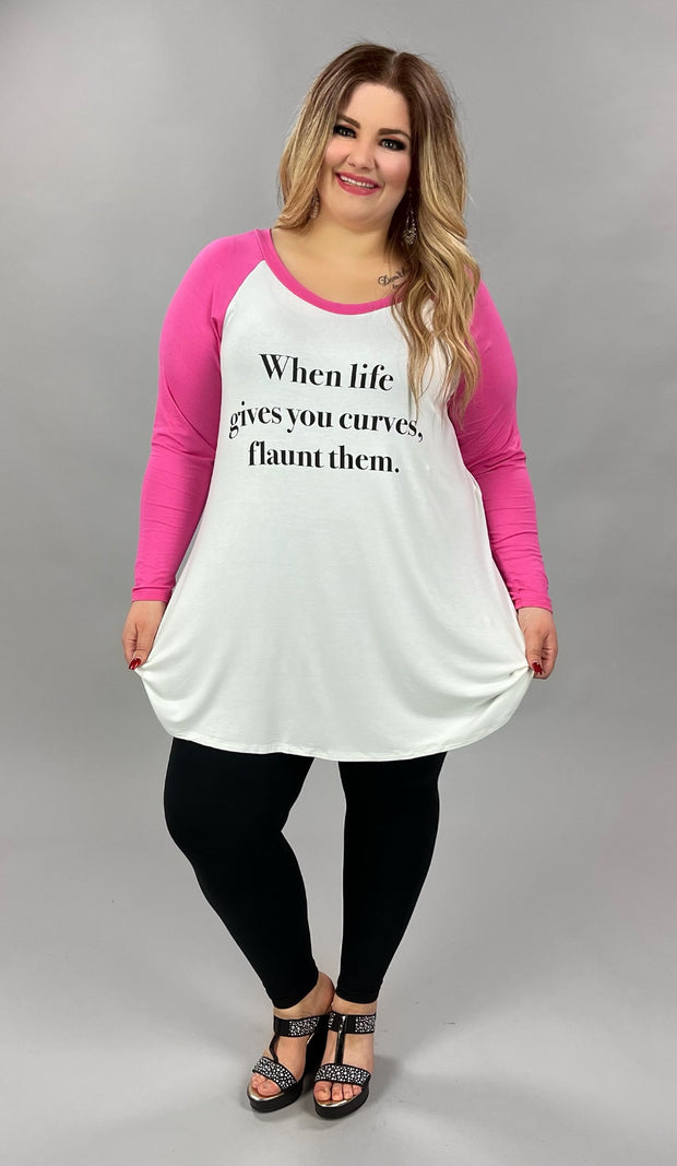 27 GT-D {Flaunt Curves} Pink & Ivory Flaunt Your Curves Graphic Tee CURVY BRAND EXTENDED PLUS SIZE 1X 2X 3X 4X 5X 6X