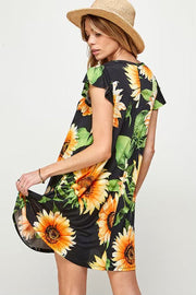 30 PSS-A {Sunflower Fun Flower} Black ***SALE***Printed Dress PLUS SIZE 1X 2X 3X