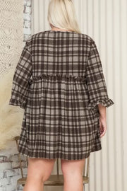 86 PQ-Z {Country Living} Brown Plaid Babydoll Tunic EXTENDED PLUS SIZE  3X 4X 5X