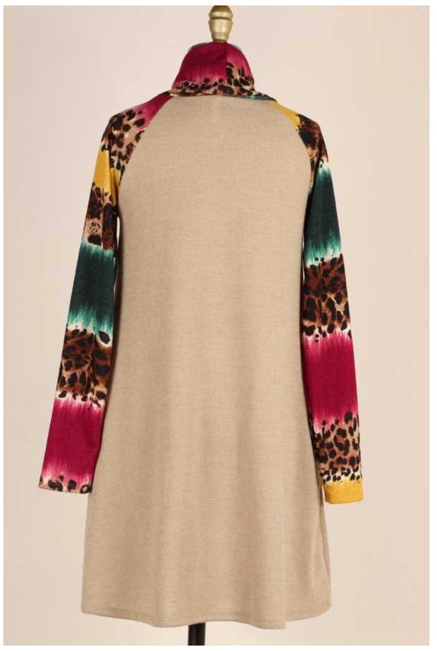 CP-R {Legendary} ***FLASH SALE***Sage Plum Mustard Contrast Leopard Knit Dress PLUS SIZE XL 2X 3X