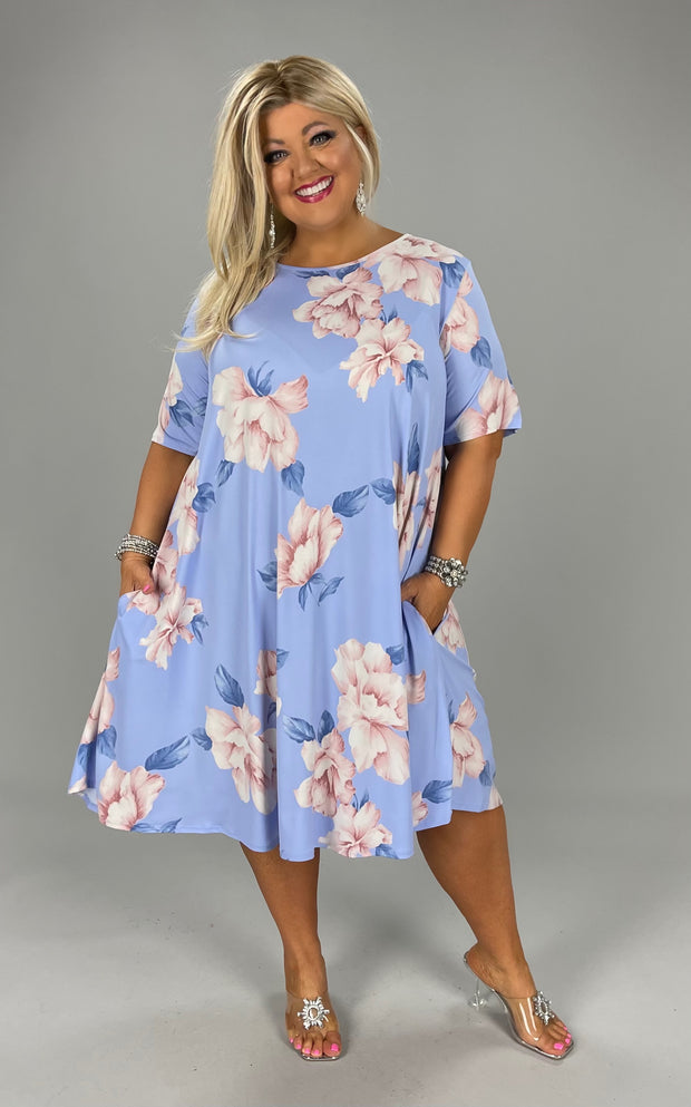29 PSS-C {A Kiss Of Pink} Lt. Blue Floral Dress EXTENDED PLUS SIZE 3X 4X 5X