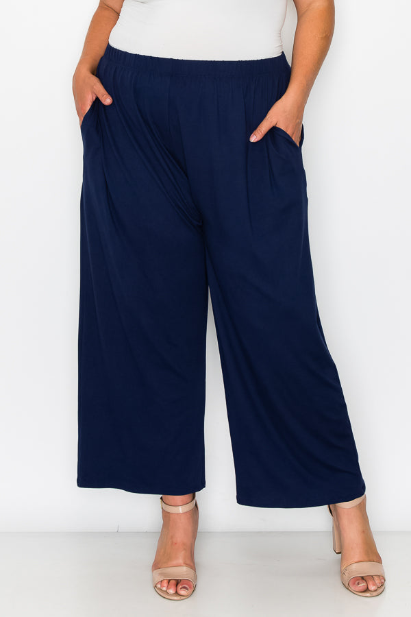BT-N {Exciting News} Navy Wide Leg Pants EXTENDED PLUS SIZE 3X 4X 5X 6X