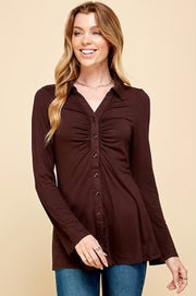55 SLS-A {New Topic} Brown Button Up Top PLUS SIZE XL 2X 3X