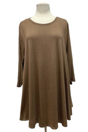 90 SQ-P {On Your Team} Brown Quarter Sleeve Tunic EXTENDED PLUS SIZE 3X 4X 5X