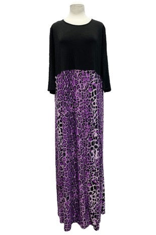 LD-Q {Finding Your Way} Black/Purple Leopard Maxi Dress EXTENDED PLUS SIZE 3X 4X 5X
