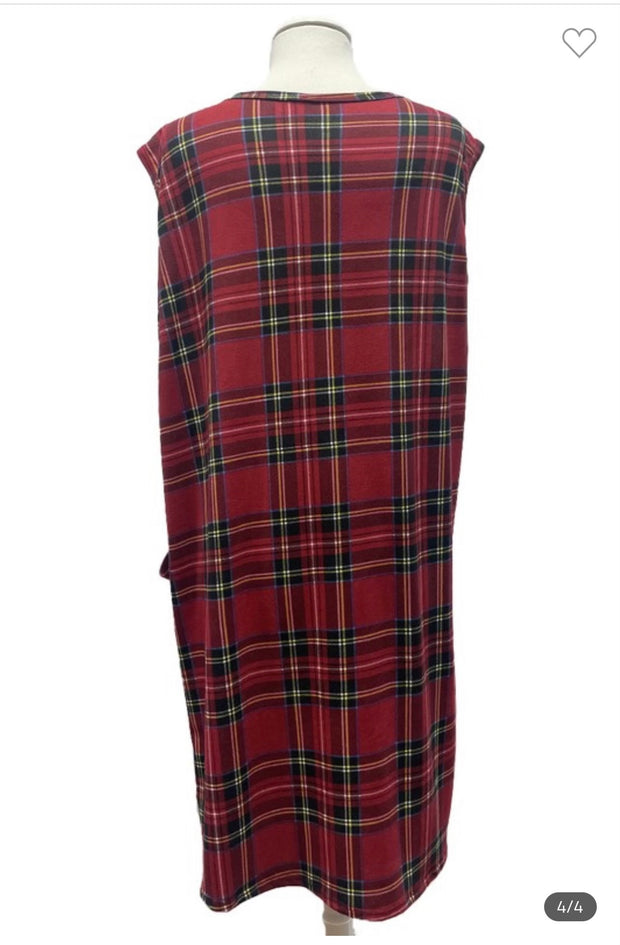97 OT-Z {Aware Of Love} Red Plaid Vest W/Pockets EXTENDED PLUS SIZE 3X 4X 5X