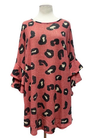 90 PQ-O {Mind Your Business} Red Animal Print Tunic EXTENDED PLUS SIZE 3X 4X 5X