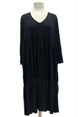84 SQ-A {My Natural State} Black V-Neck Tiered Dress EXTENDED PLUS SIZE 3X 4X 5X
