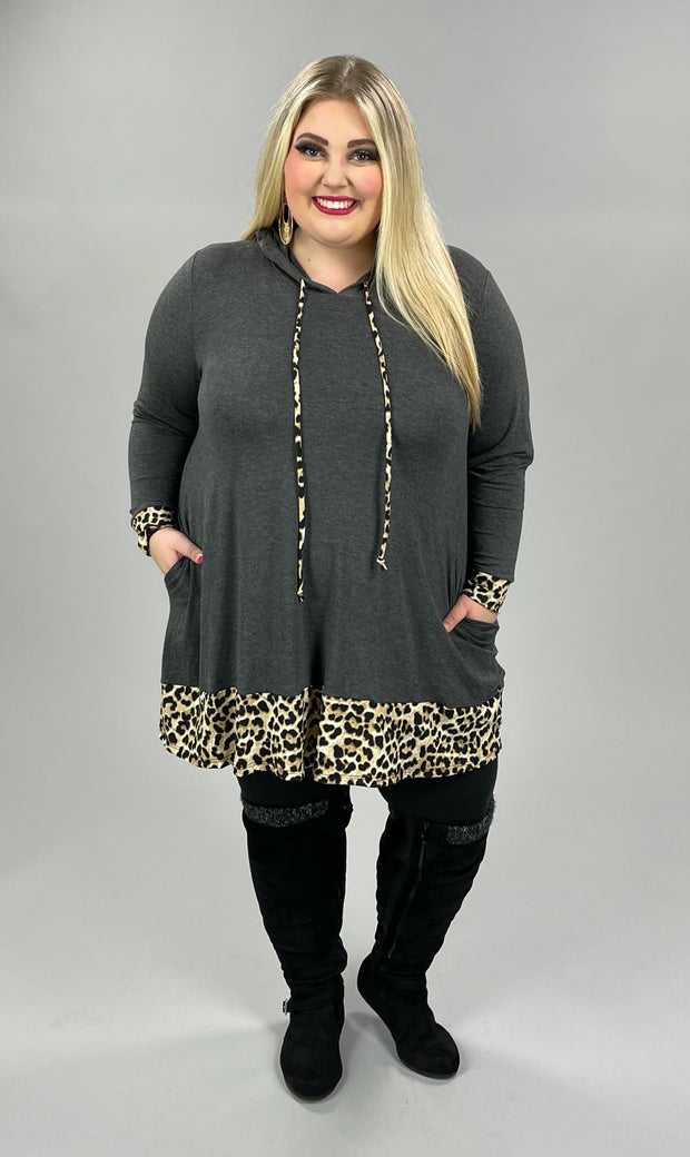21 HD-B {Party At Curvy} Gray/Leopard ***FLASH SALE***Contrast Hoodie CURVY BRAND!! EXTENDED PLUS SIZE 3X 4X 5X 6X